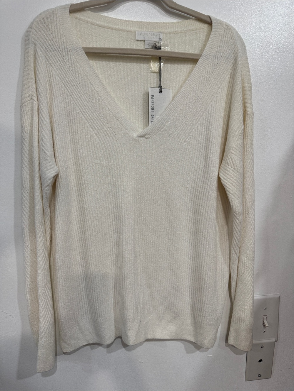 Barefoot Dreams Cream Ribbed V-Neck Sweater